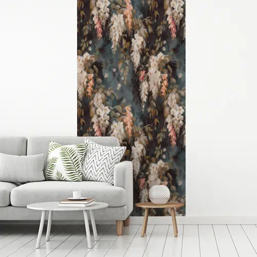 Bloemen - Bladeren - Donker - Patroon fotobehang vinyl groot 64 -woonkamer