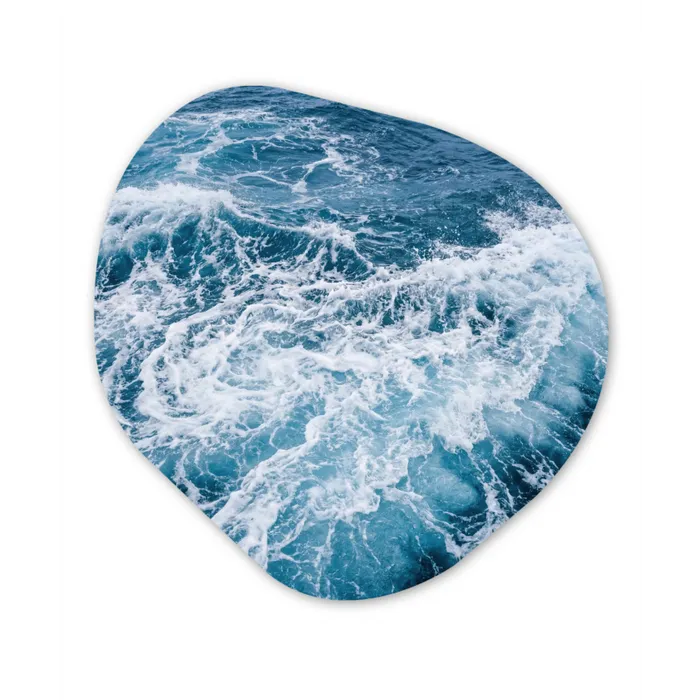 Golven - Oceaan - Blauw Wandcirkel Organisch Aluminium middel -3d