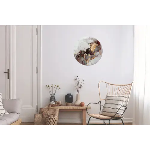 Rood - Marmer - Goud Wandcirkel aluminium klein -woonkamer