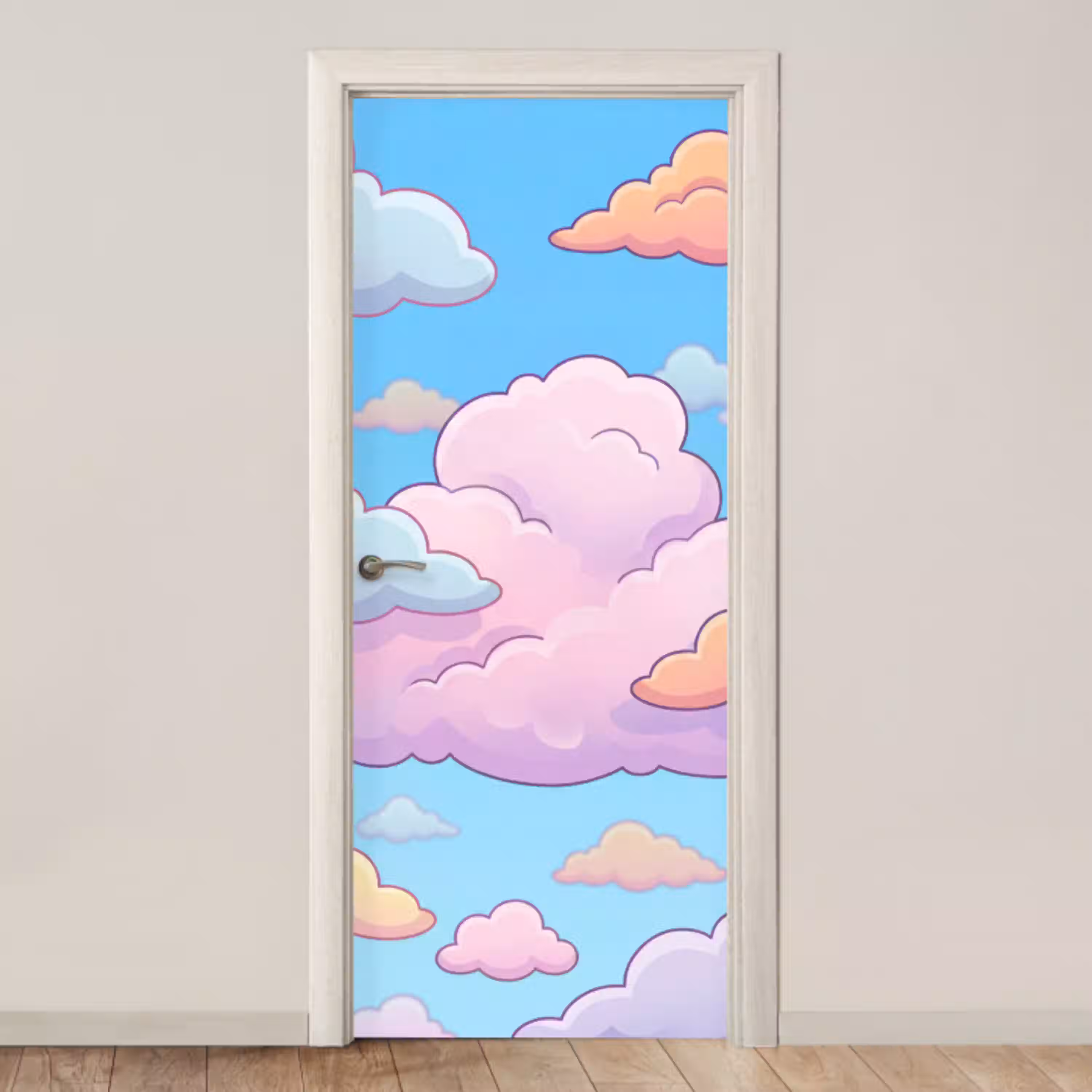 Wolk - Lucht - Natuur - Illustratie - Pastel deurposter klein -3d_beige