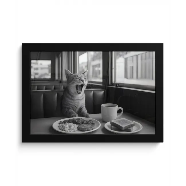 Kat - Koffie - Brood - Zwart fotolijst zwart zonder passe partout klein -3d