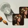 Portret - Vrouw - Bloemen onderzetter kurk middel -sfeer4