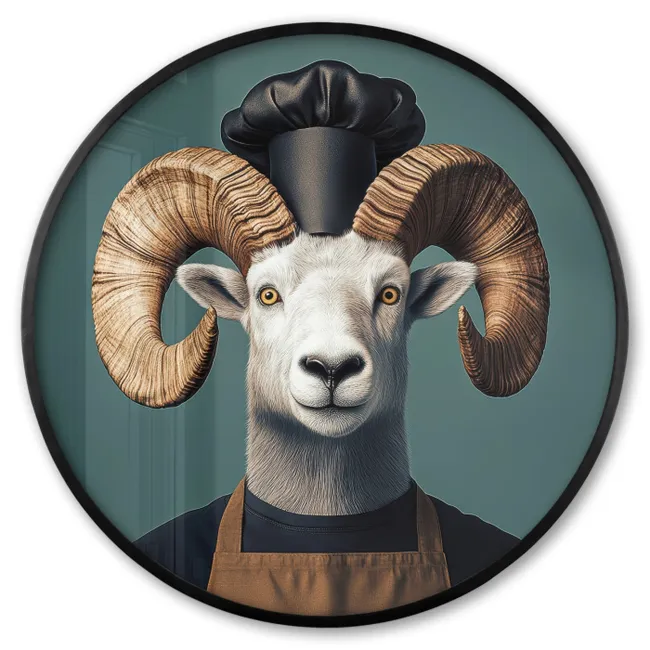 Photo Frame Round - Goat - Horns - Chef's clothing