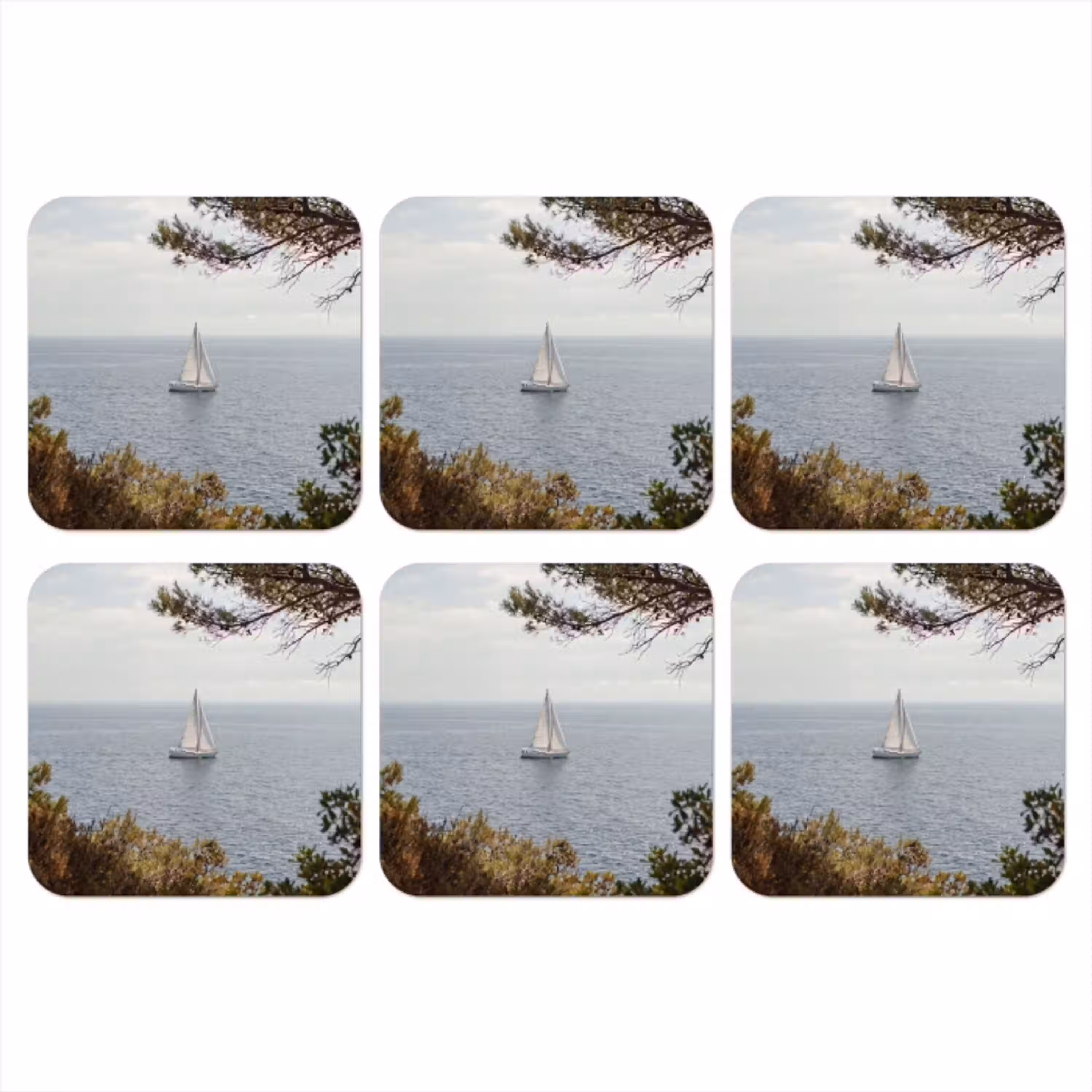 Zeilboot - bomen - water onderzetter kurk middel -3d