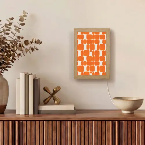 Patroon - Retro - Oranje Light Box met kabel (Tafellamp) klein 925 -sfeer2