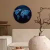 Wereldkaart - Waterstructuur - Blauw Wandcirkel kunststof plaat 5mm dik klein -sfeer1