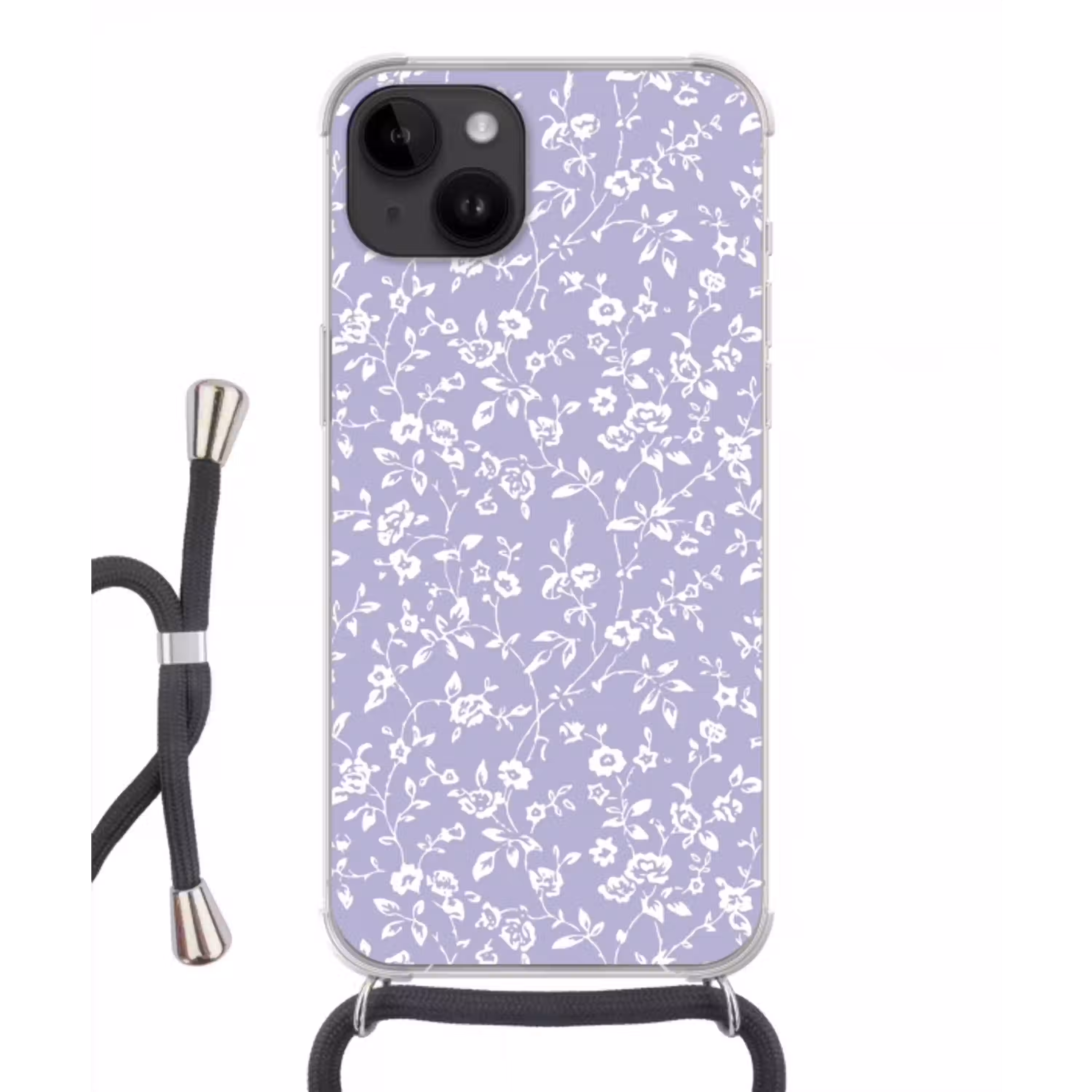 Bloemenpatroon - Paars - Wit - Bloemen Crossbody Case iPhone 14 middel -3d
