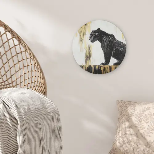 Panter - Zwart - Abstract - Goud Akoestische PET Vilt - Rond klein -sfeer4