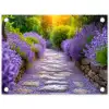 Lavendelpad bij zonsondergang tuinposter los doek klein -3d