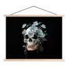 Schedel - Blauw - Bloemen - Bladeren textielposter latten blank klein -3d