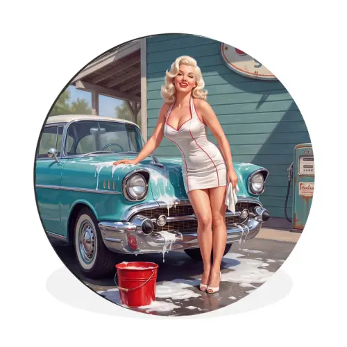 Auto - Vrouw - Groen Wandcirkel aluminium klein -3d