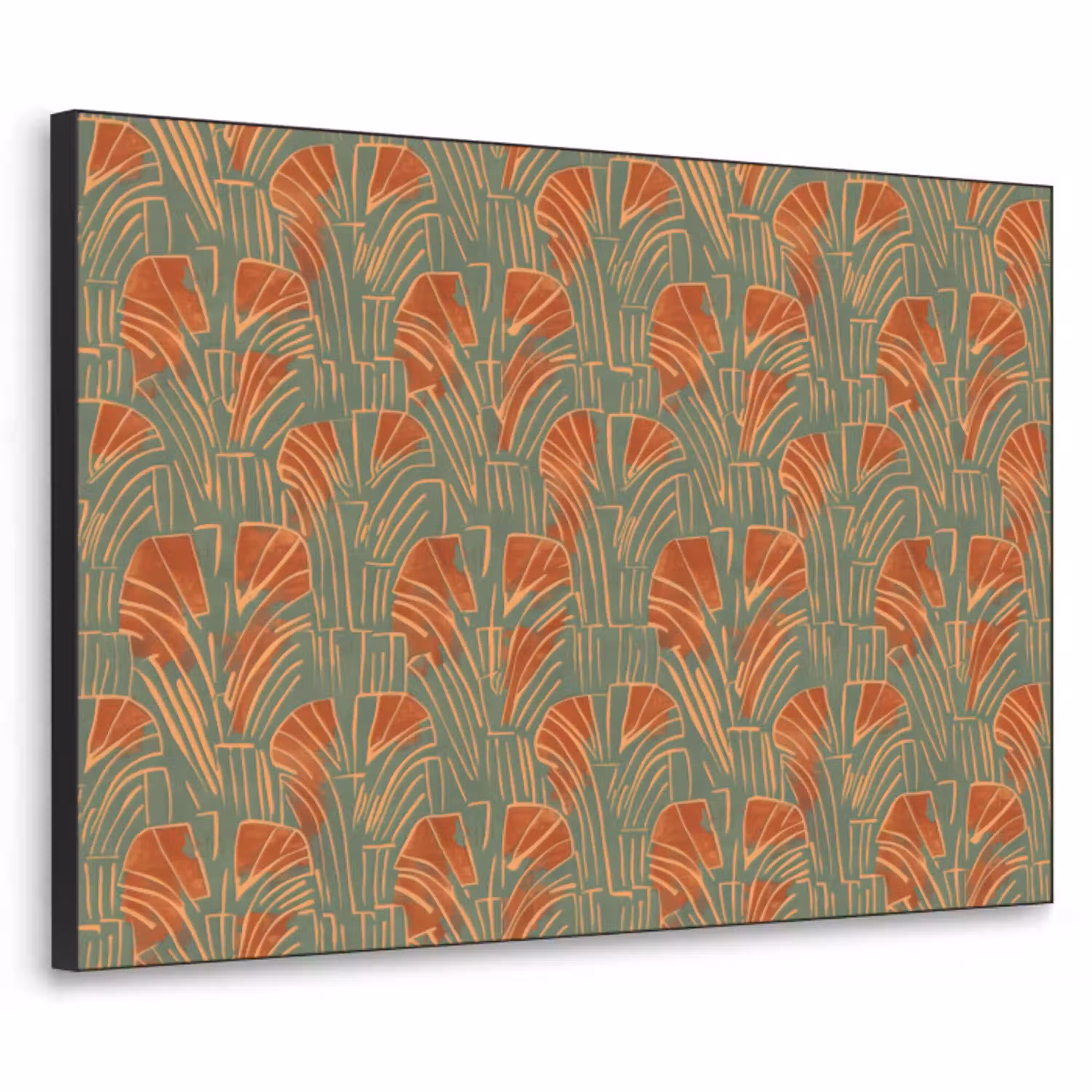 Groen - Terracotta - Deco - Waaiers Textielframe zwart klein 947 -3d