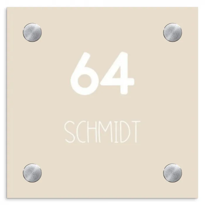 Effen - Beige - Modern Naambord Vierkant klein -3d