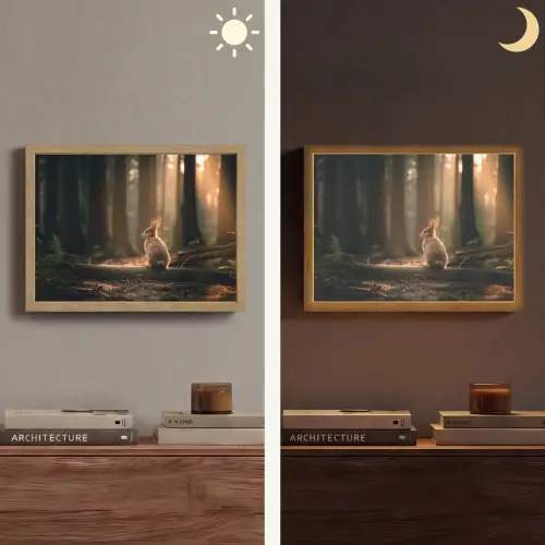 Konijn - Bos - Zonnestralen Light Box met batterij (Wandlamp) middel -sfeer3