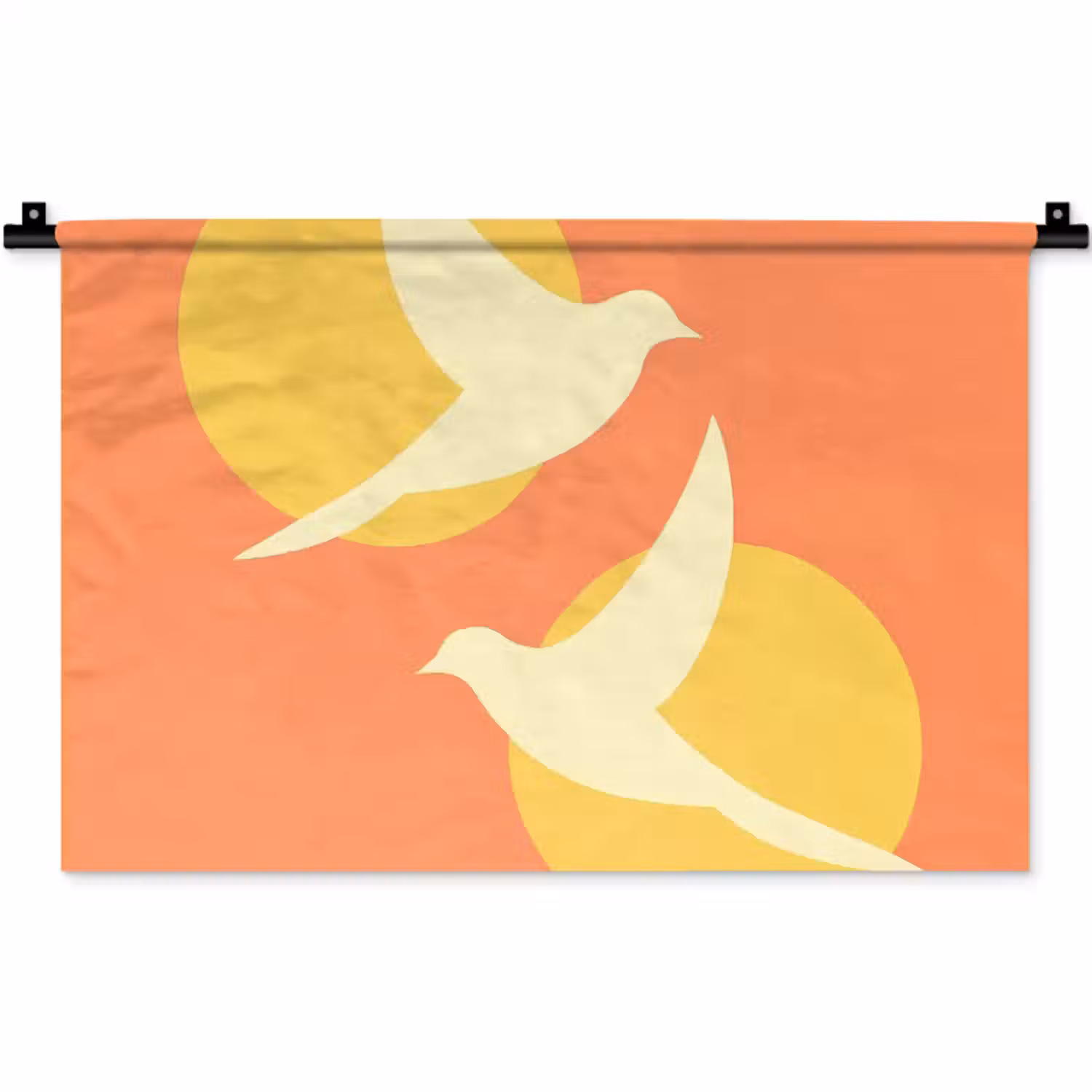 Wandkleed - Vogels - Cirkels - Geel