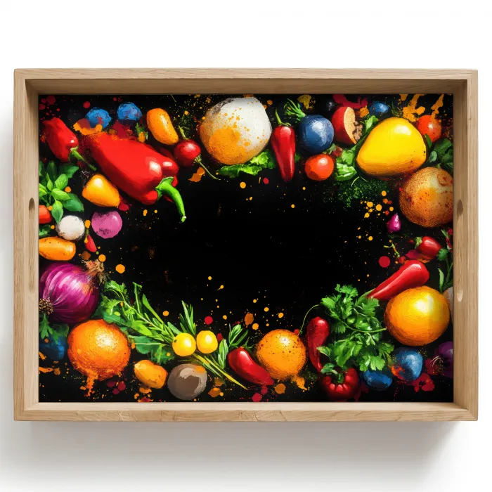 Groente - Graffiti - Kleurrijk - Koken - Abstract Dienblad Rechthoek middel -z3d_shopping