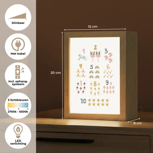 Educatief - Leren tellen - Wit - 1-10 - Meisjes Light Box met kabel klein -USP_NL