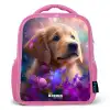 Jonge hond tussen felgekleurde bloemen Kinderrugzak - Roze middel -3d