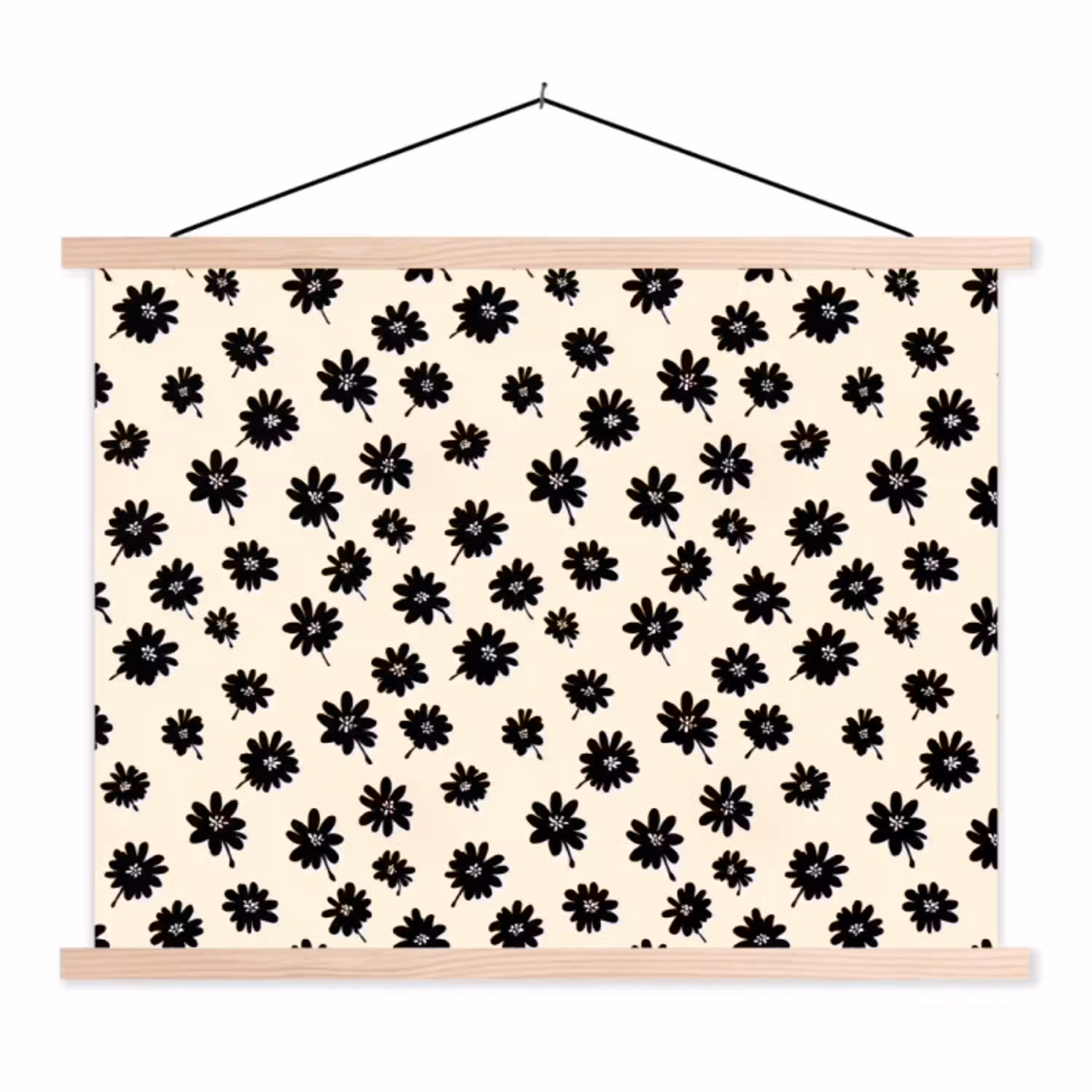 Madeliefjes - Grafisch - Zwart - Beige textielposter latten blank klein 122 -3d