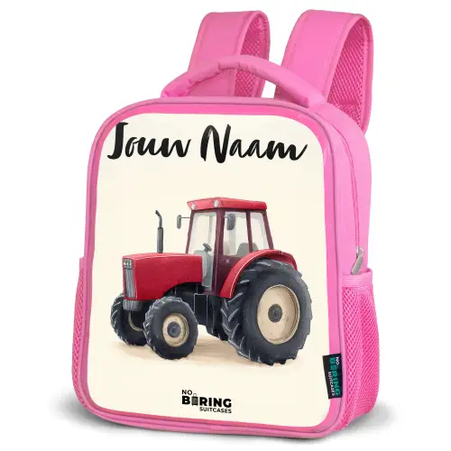 Tractor - Getekend - Rood Kinderrugzak - Roze middel -schuin