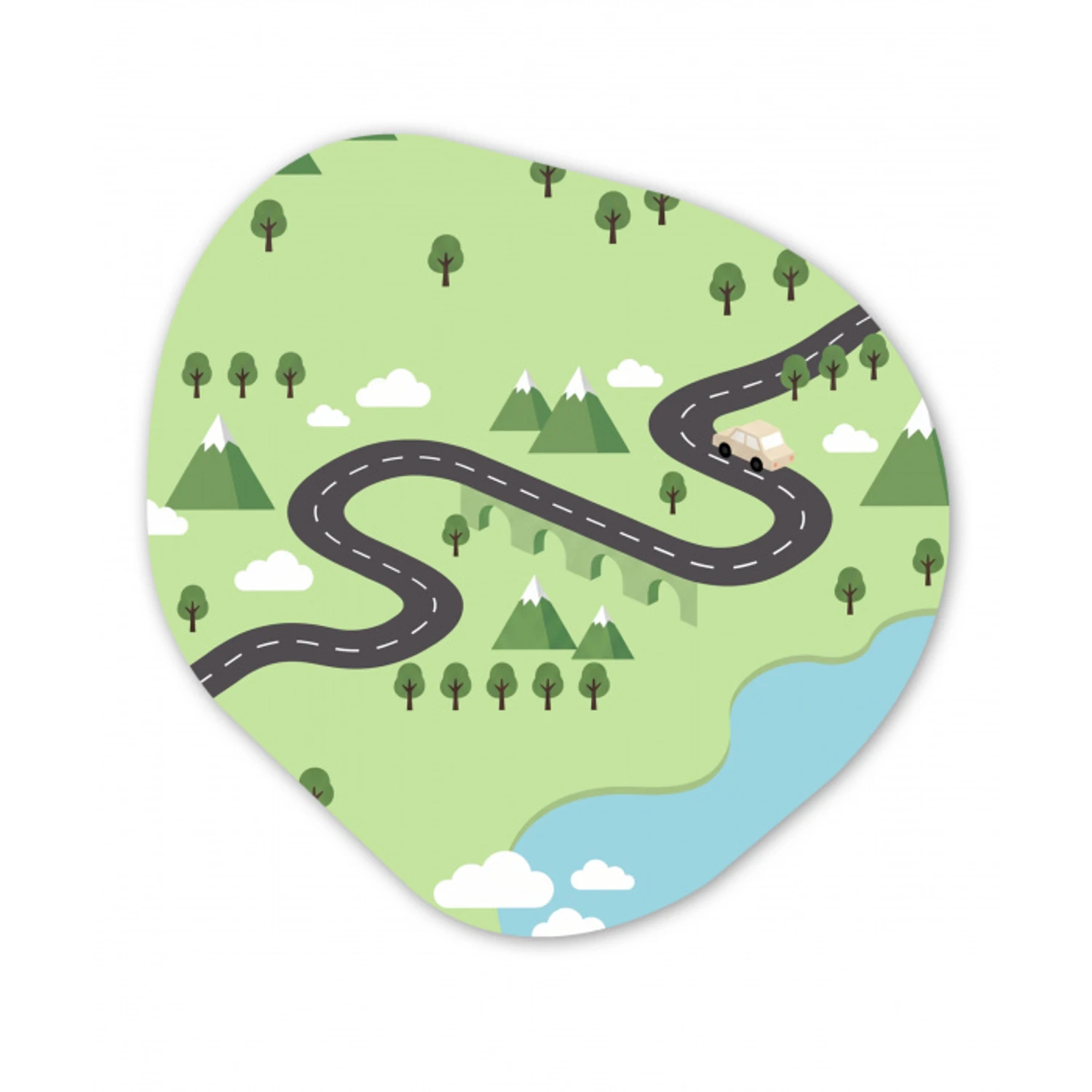 Auto - Bergweg - Natuur - Illustratie Wandcirkel Organisch Forex 3mm klein -3d