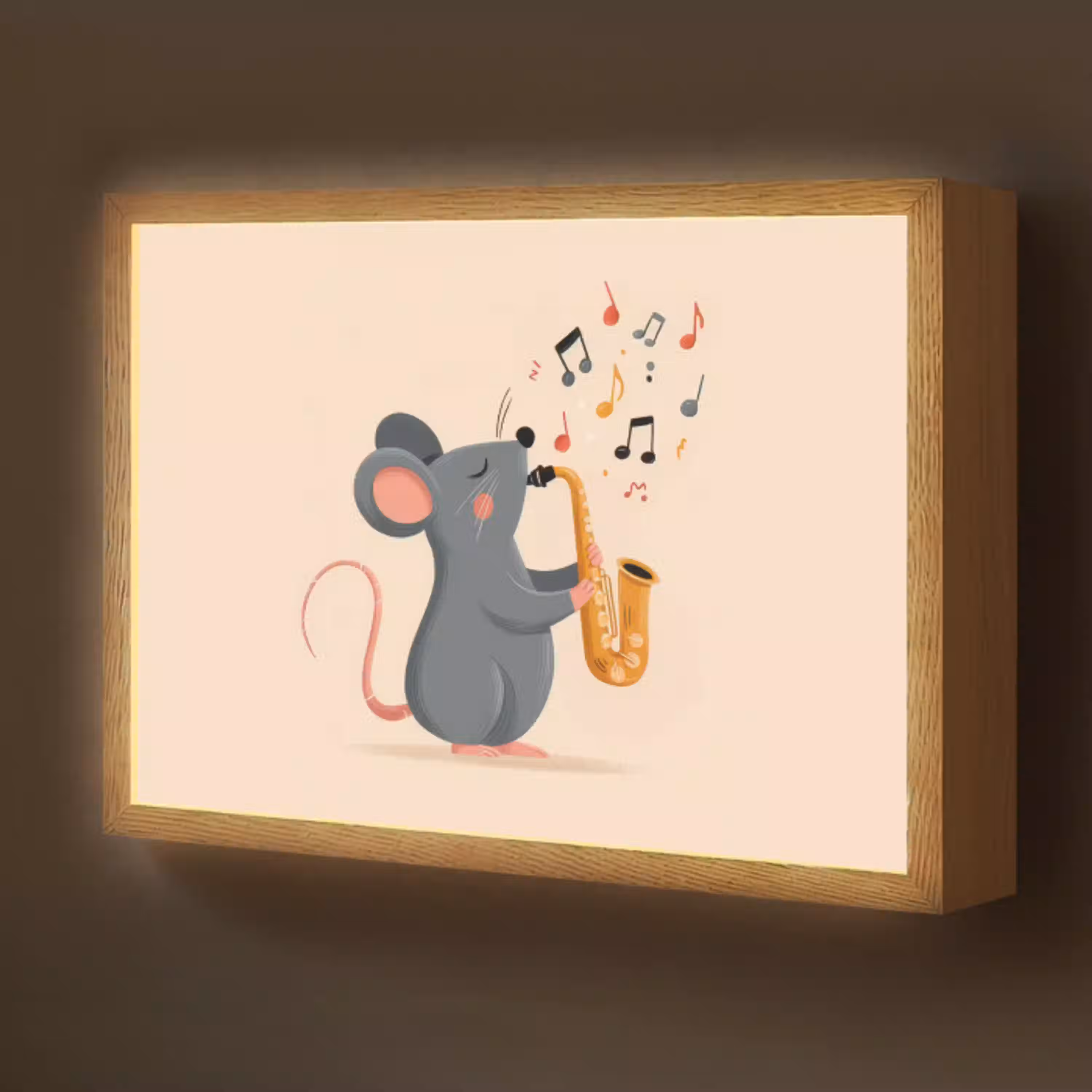 Muis - Saxofoon - Muzieknoten Light Box met batterij (Wandlamp kind) middel -z3d_website