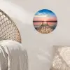 Steiger - Water - Zonsondergang - Roze - Horizon Wandcirkel behangsticker klein -sfeer4