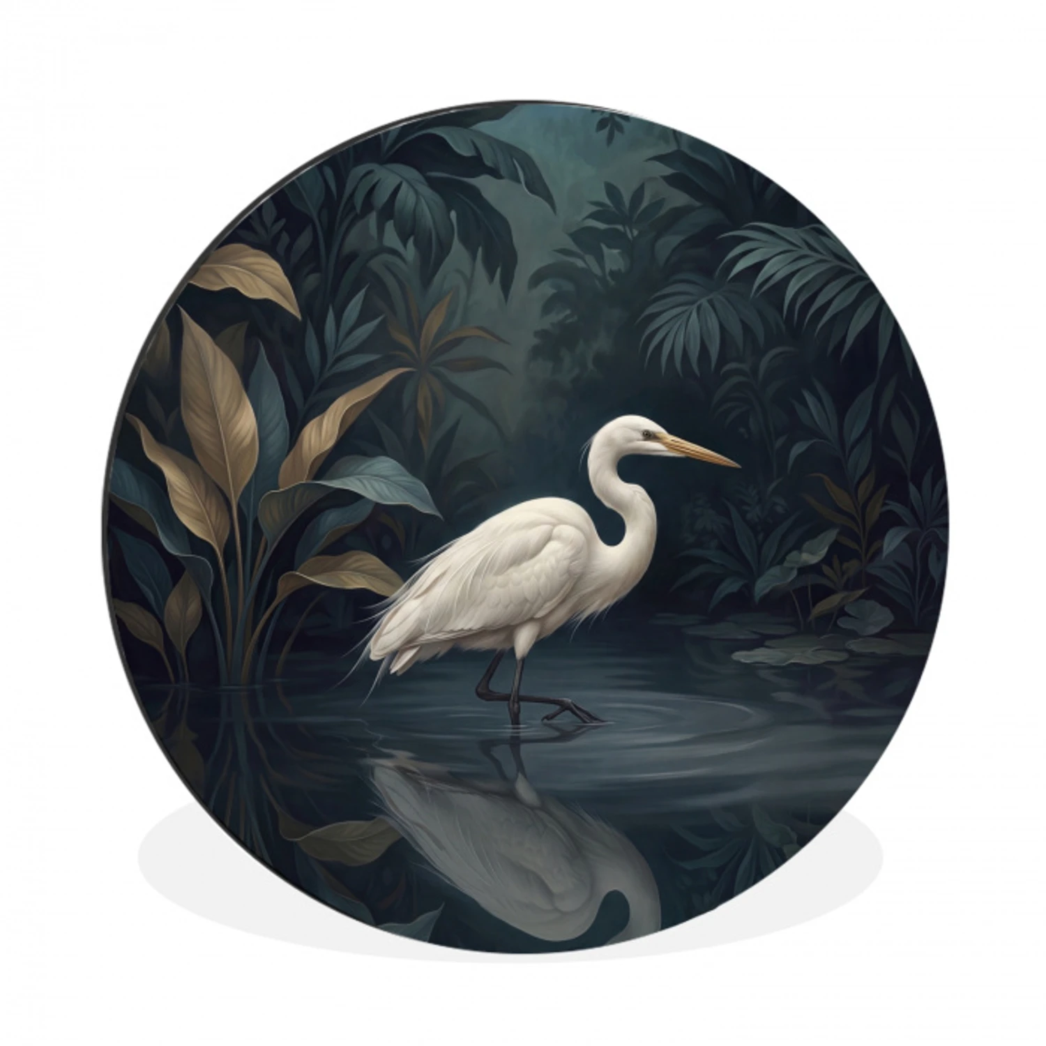 Reiger - Water - Natuur - Modern - Wit Wandcirkel aluminium klein -3d