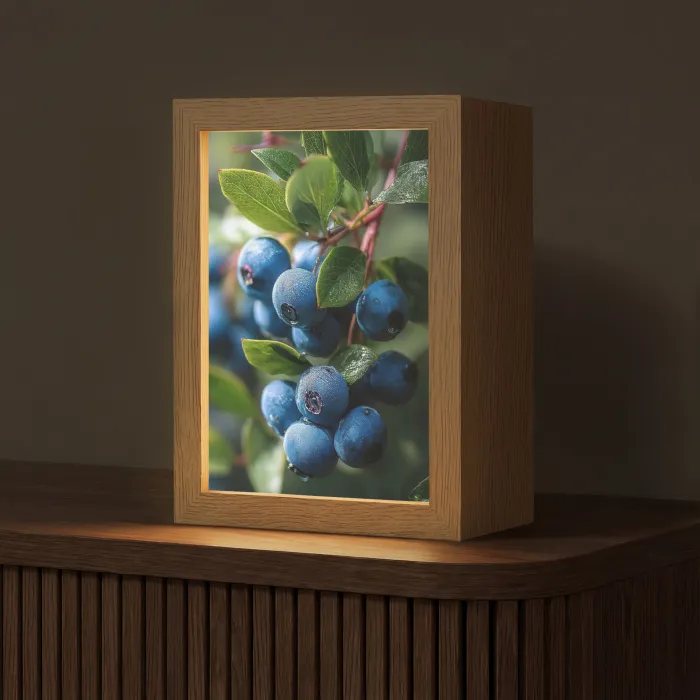 Blauwe bessen - Dauwdruppels - Natuurlijk licht Light Box met kabel (Tafellamp) klein -z3d_website