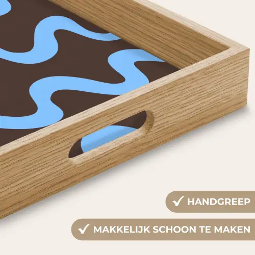 Kronkelende lijnen - Blauw - Bruin - Minimalistisch Dienblad Rechthoek middel 911 -USP_HandgreepNL