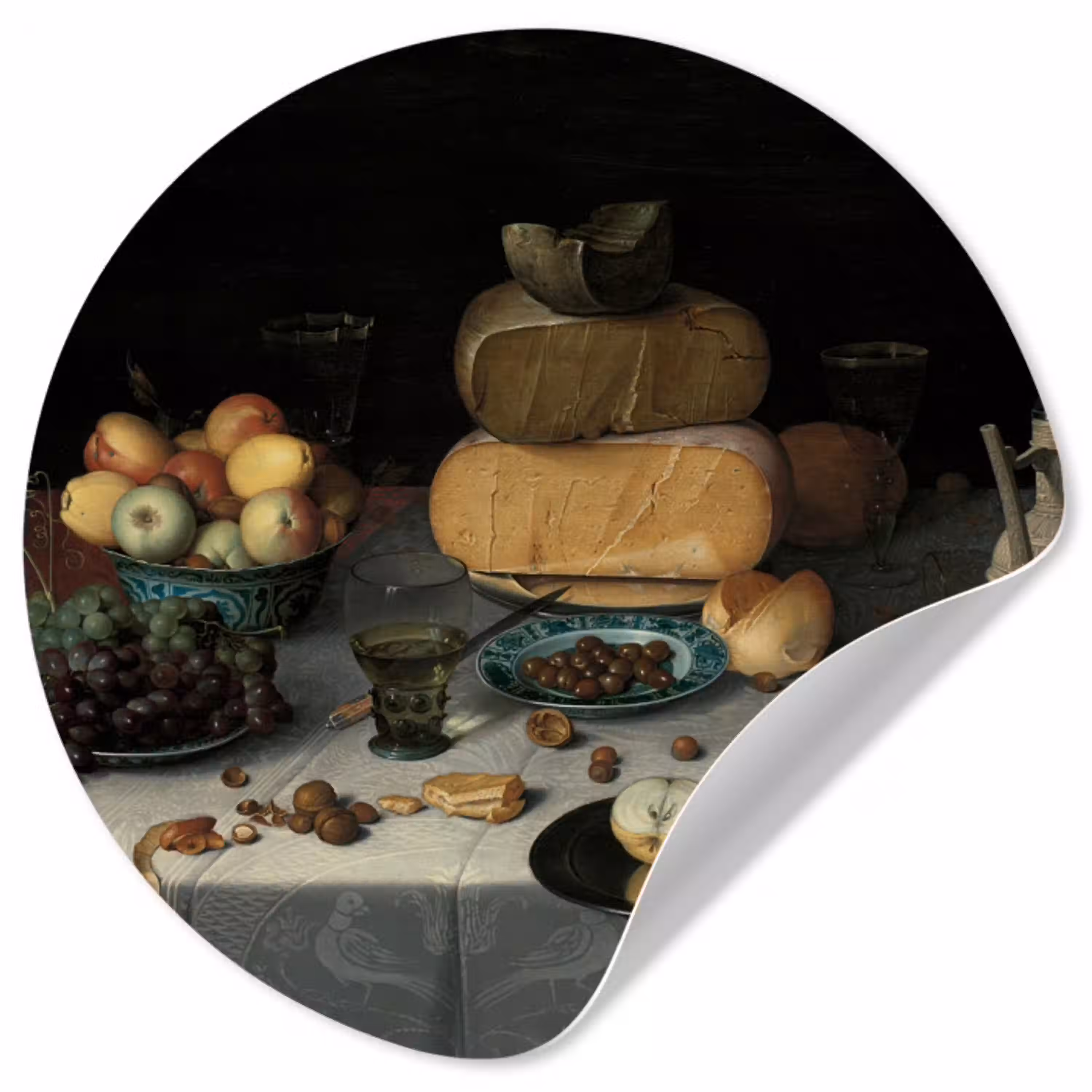 Stilleven met kazen - Schilderij van Floris Claesz. van Dijck Wandcirkel behangsticker klein -3d