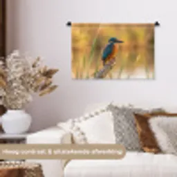 IJsvogel - Tak - Water - Kleurrijk - Levendig Wandkleed katoen klein -sfeer1