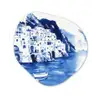 Dorp - Rotswand - Roeiboot - Water Wandcirkel Organisch Plexiglas middel -3d