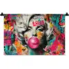 Vrouw - Kauwgom - Graffiti - Neonkleuren Wandkleed katoen klein -zz3d