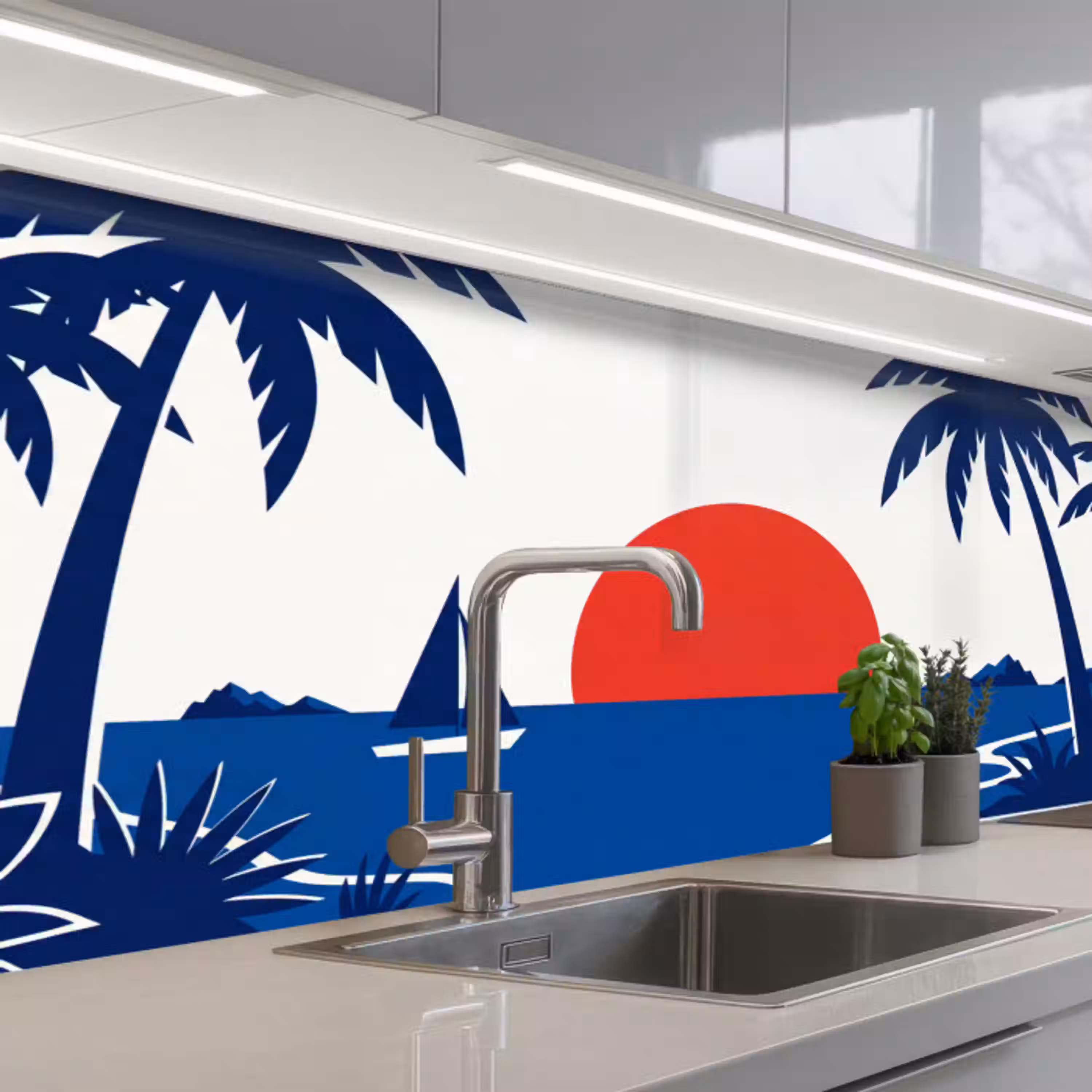 Zonsondergang - Zee - Palmboom - Tropisch - Modern keuken achterwand 2 middel -3d_schuin
