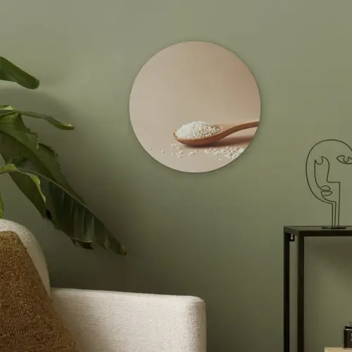 Lepel - Rijst - Hout - Beige Akoestische PET Vilt - Rond klein -sfeer2