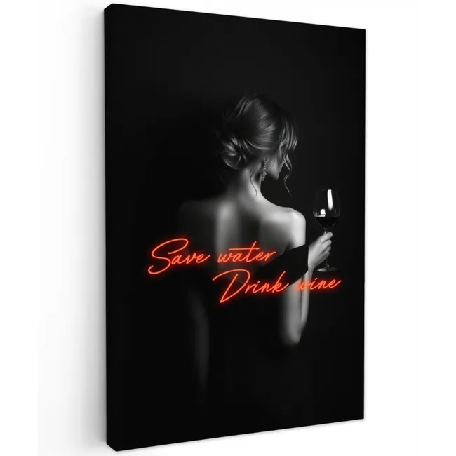 Wijn - Vrouw - Neon - Quote Tuinposter op houten frame 2 cm dik klein -3d