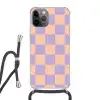 Schaakbord patroon - Paars - Roze - Blokjes Hoesje iPhone 12 Pro met koord klein -3d