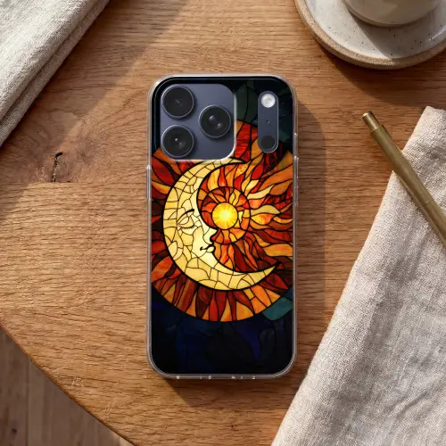 Mozaïek - Glas - Maan - Donkerblauw Telefoonhoesje iPhone 17 Pro klein -sfeer1