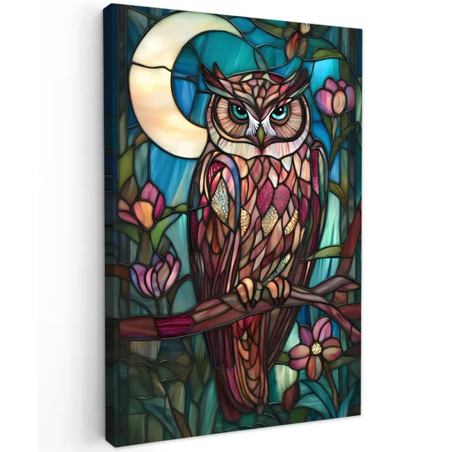 Uil - Mozaïek - Maan - Nacht Tuinposter op houten frame 2 cm dik klein -3d