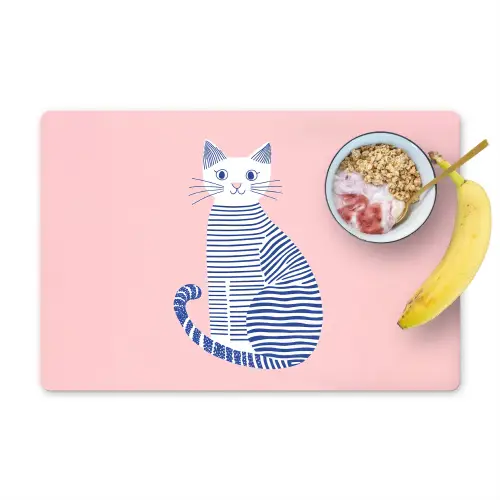 Kat - Illustratie - Minimalistisch - Roze Placemat vinyl groot -zzzproduct_Kitchenyeah-website