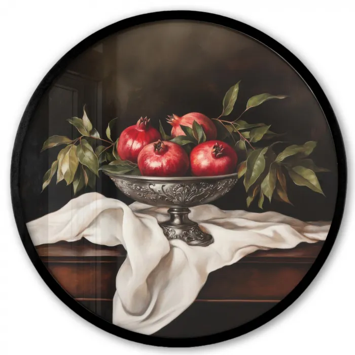 Granaatappels - Klassiek - Vintage Fotolijst rond zonder passe partout klein -3d