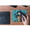 Vrouw - Bloemen - Vlinders - Blauw - Abstract muismat rubber klein -toetsenbord