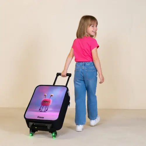 Roze harig monster met grote ogen Kinderkoffer - Zwart klein -sfeer1