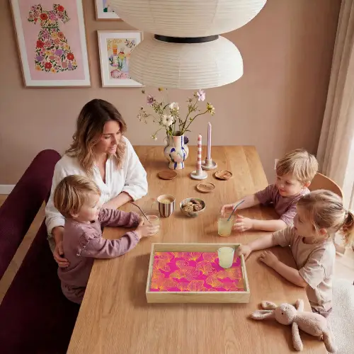 Bladeren - Nerven - Grafisch - Roze Dienblad Rechthoek middel -sfeer4