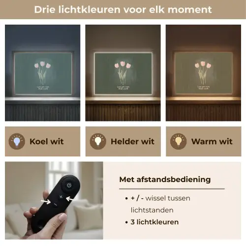 Tulpen - Roze - Tekst - Love Light Box met batterij (Wandlamp) middel -USP_lichtkleurNL