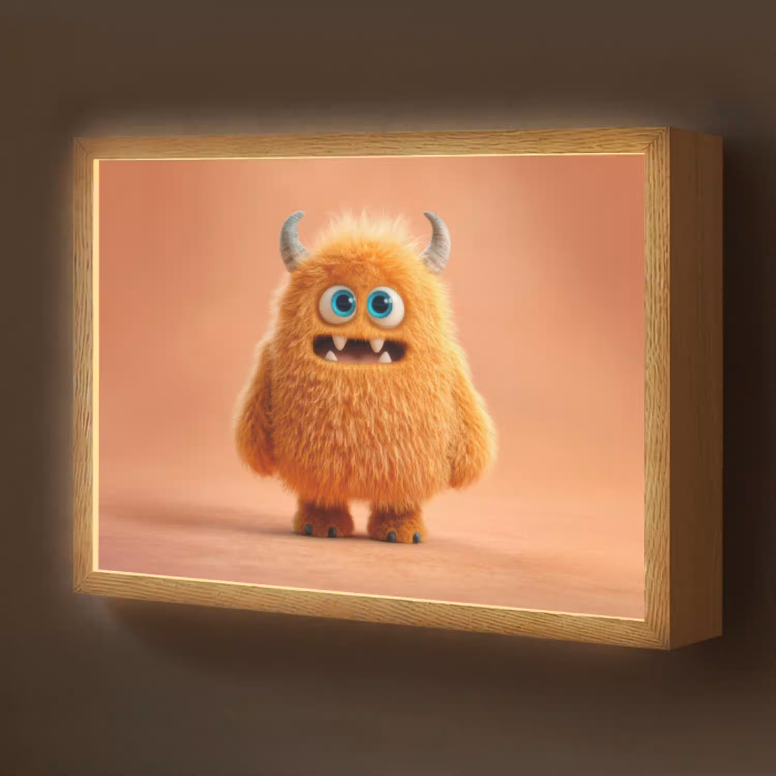 Monster - Knuffel - Oranje Light Box met batterij (Wandlamp kind) middel -z3d_website