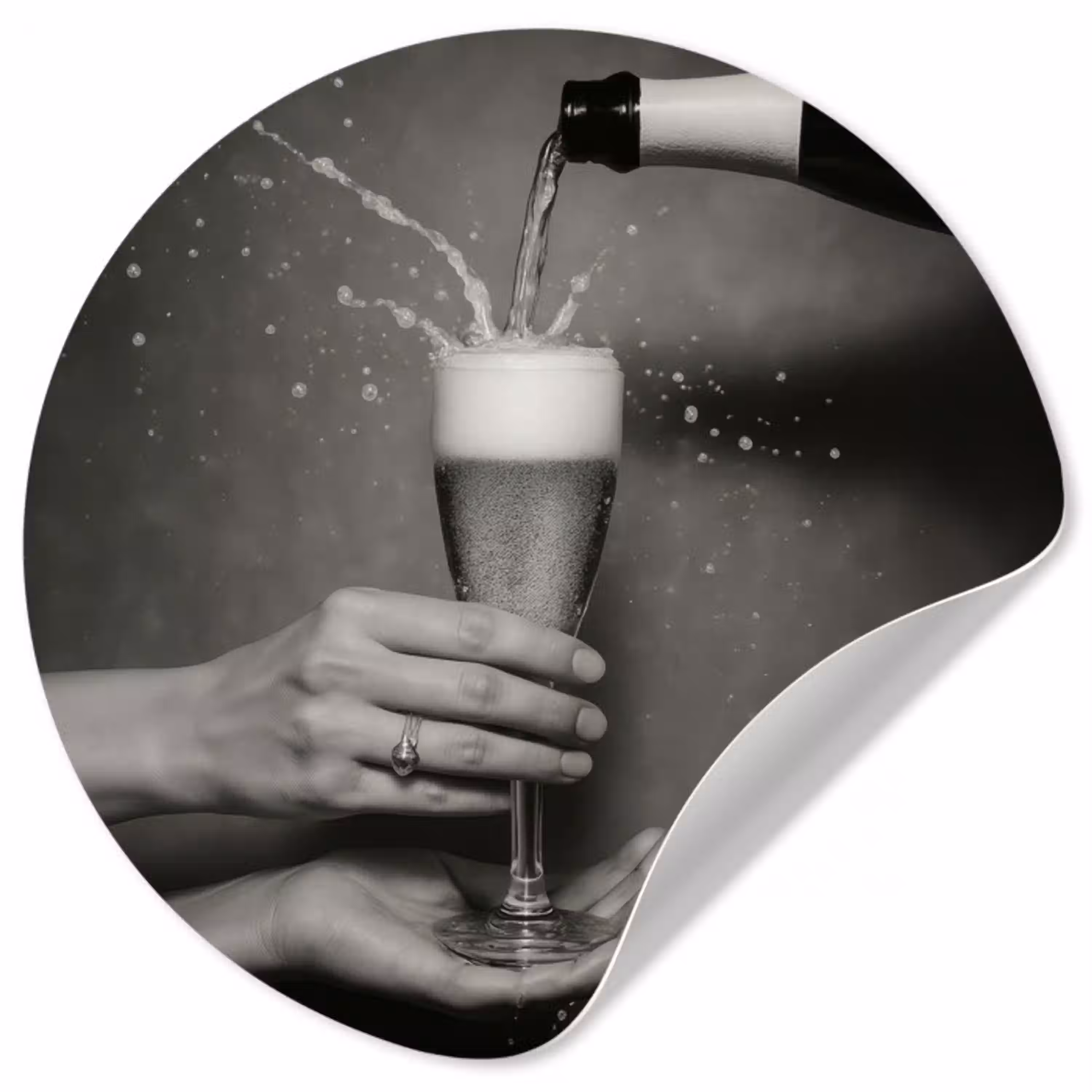 Champagnefles - Glas - Minimalistisch - Spetters Wandcirkel behangsticker klein -3d
