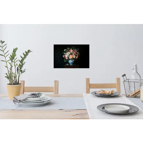 Roze - Bloemen - Vaas - Kleuren Muursticker klein -eettafel