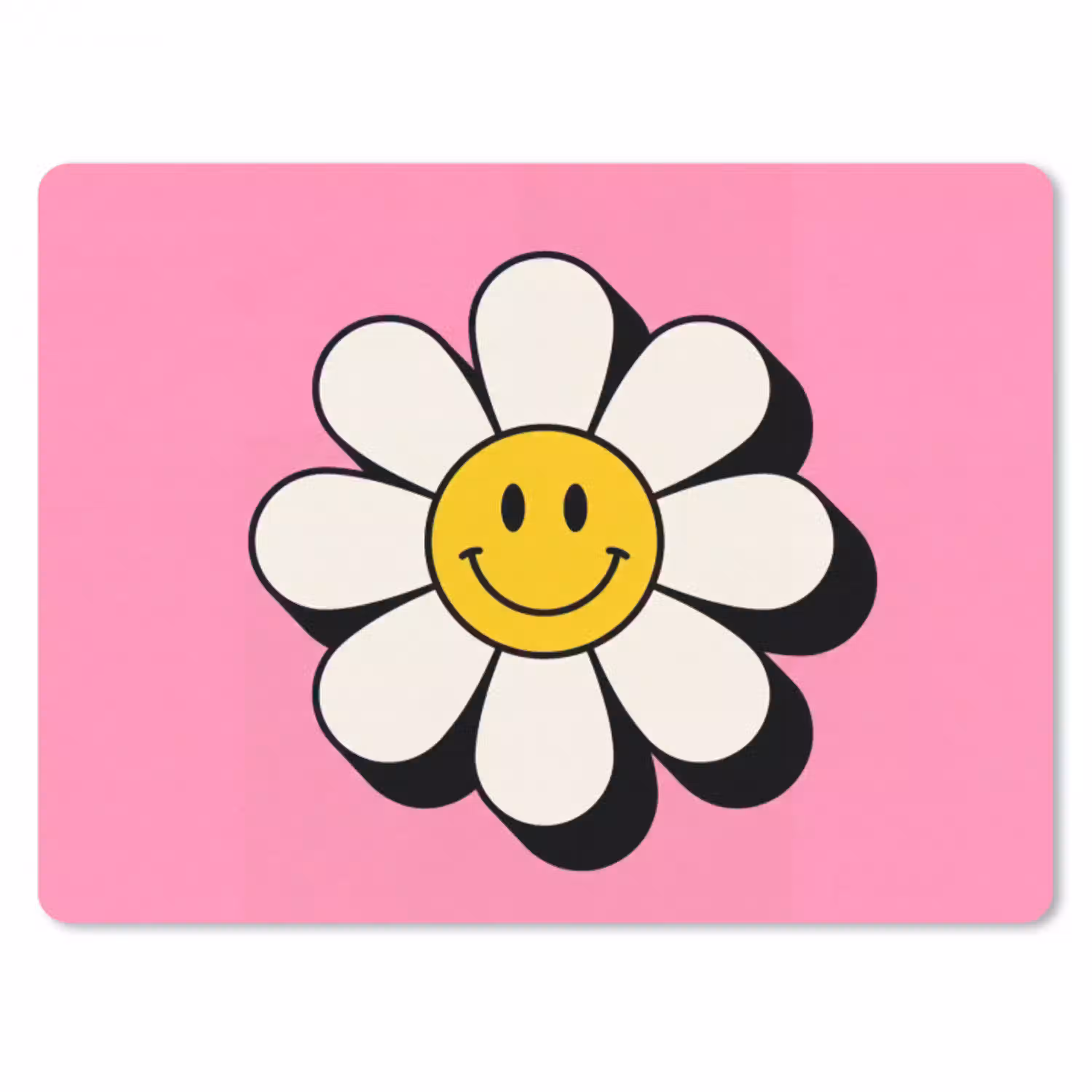 Smiley - Bloem - Roze muismat rubber klein -3d